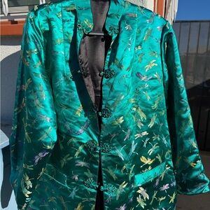 Teal Dragonfly Embroidered Jacket Peony Brand